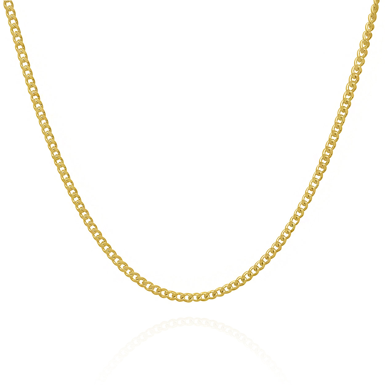 2mm Wide Curb Style Chain Solid Gold Yellow