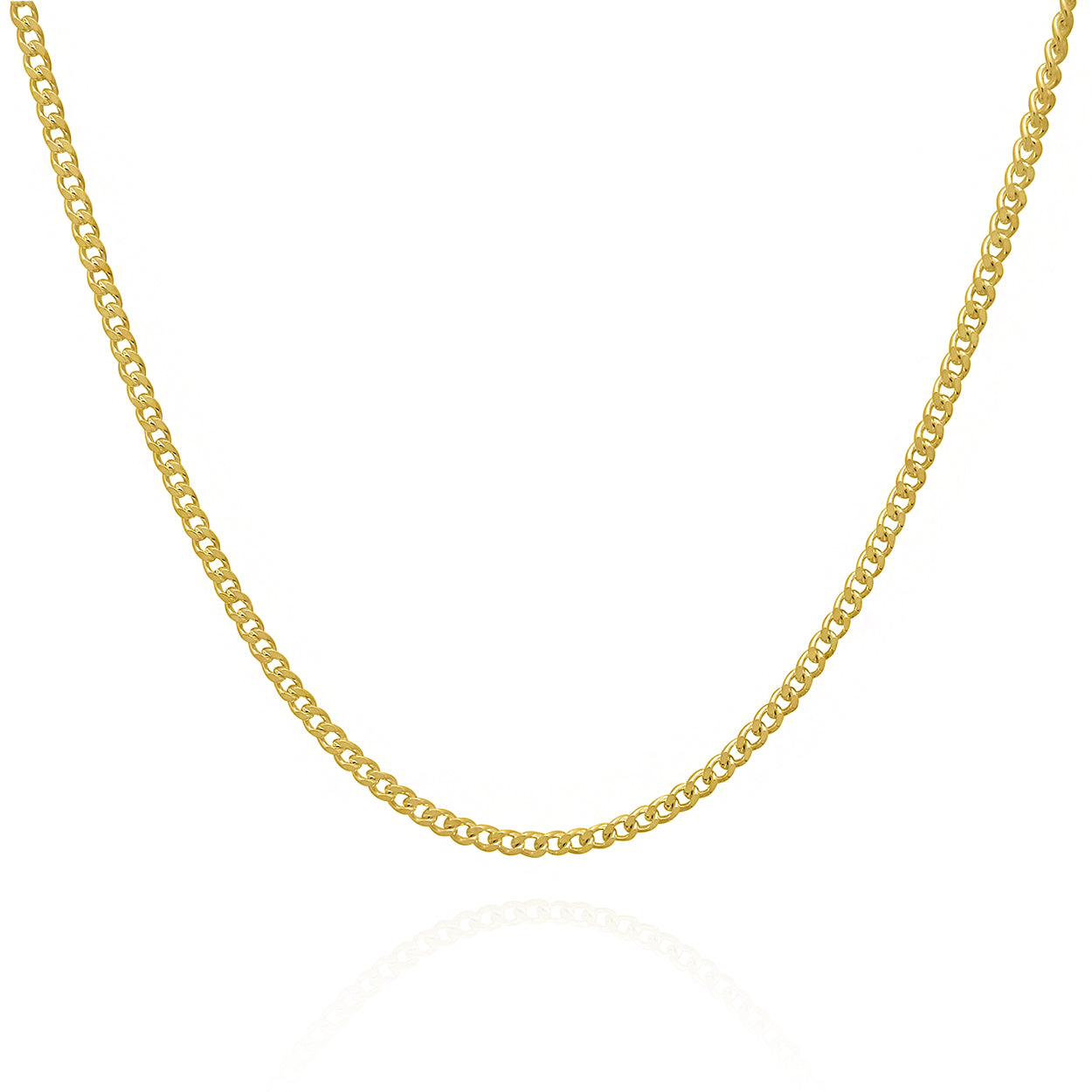2mm Wide Curb Style Chain Solid Gold Yellow