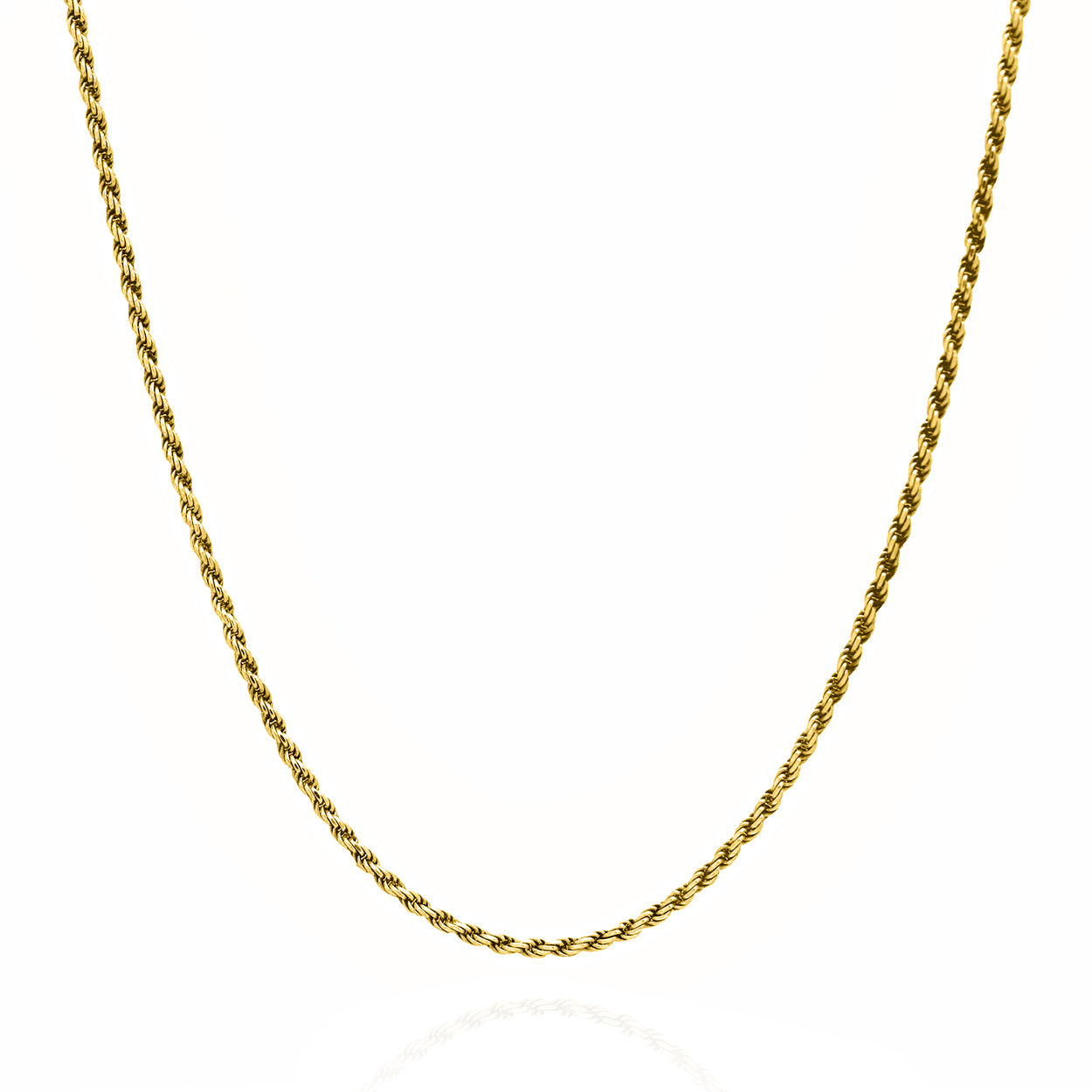 2mm Wide Rope Style Chain Solid Gold Yellow