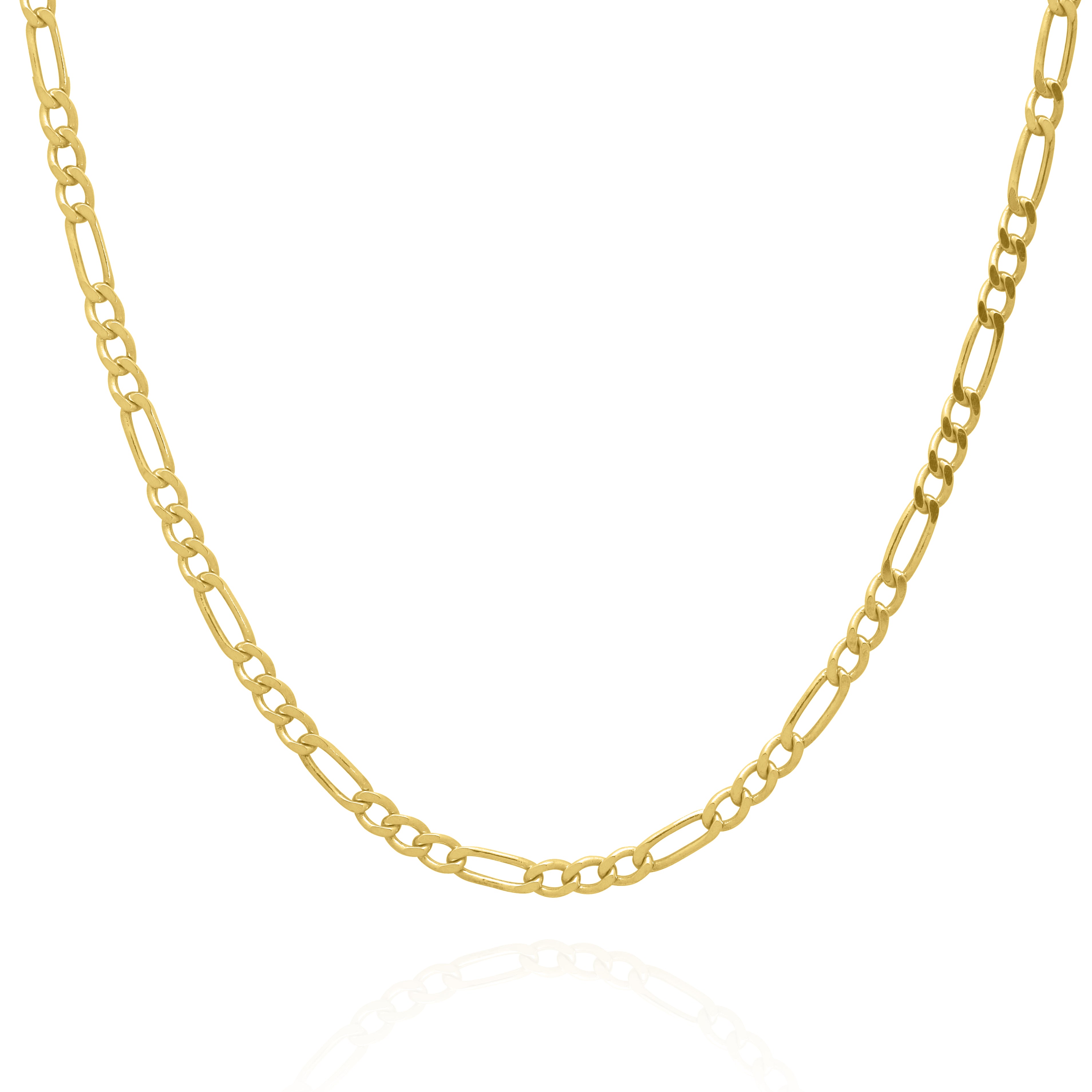 3mm Wide Figaro Style Chain Solid Gold Yellow