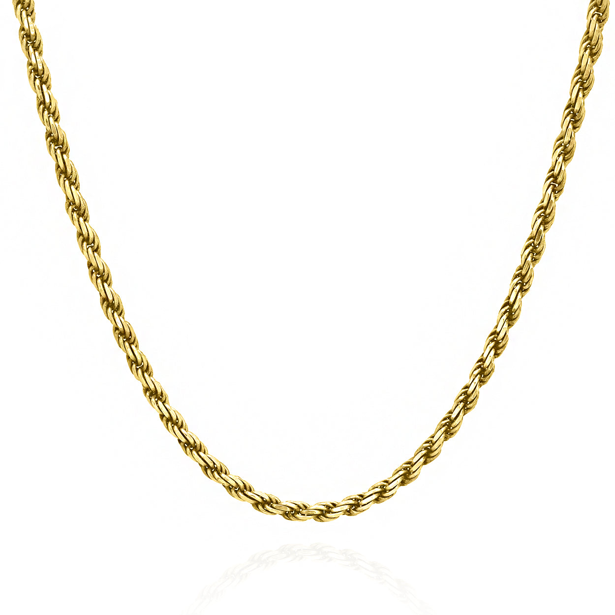 3mm Wide Rope Style Chain Solid Gold Yellow