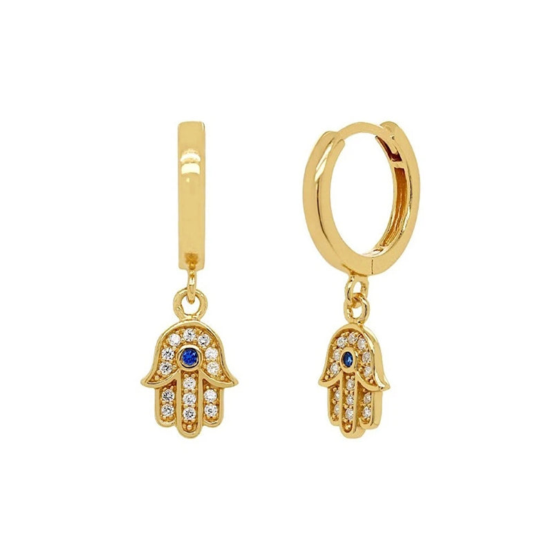 18kt Gold Plated sterling Silver Hamsa with Blue Sapphire earrings