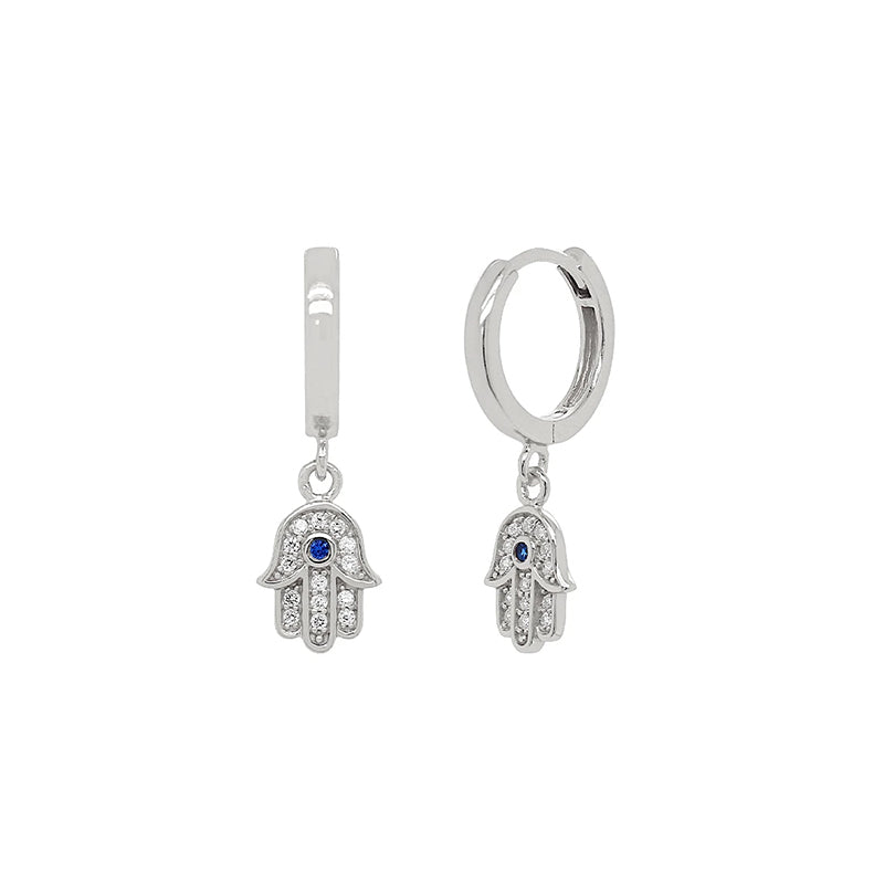 Sterling Silver Hamsa with Blue Sapphire earrings