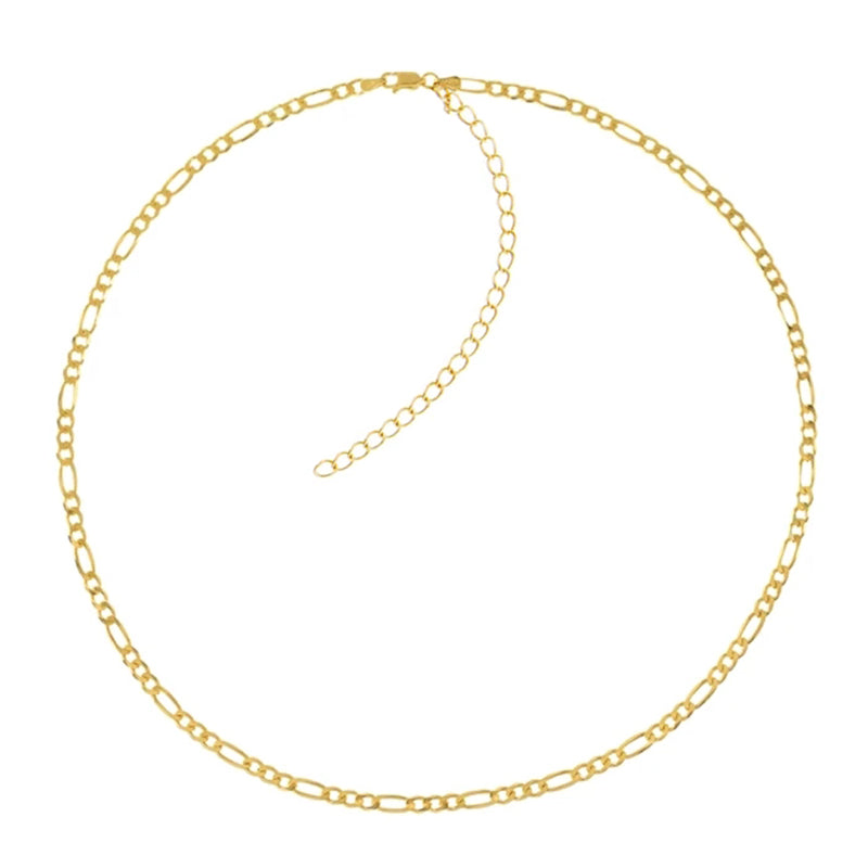 Sterling Silver Figaro Style Choker Chain with Extension Plated in 18KT Yellow Gold