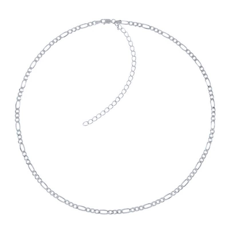 Sterling Silver Figaro ChokerSterling Silver Figaro Style Choker Chain with Extension Plated in White Rhodium