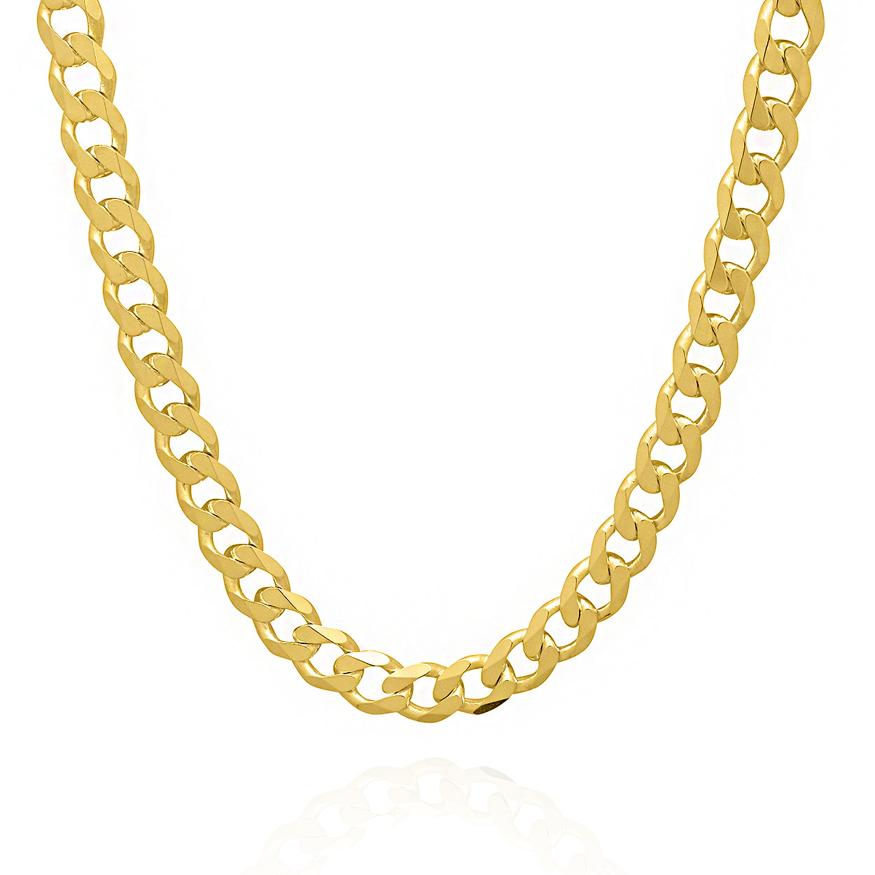 7mm Wide Curb Style Chain Solid Gold Yellow