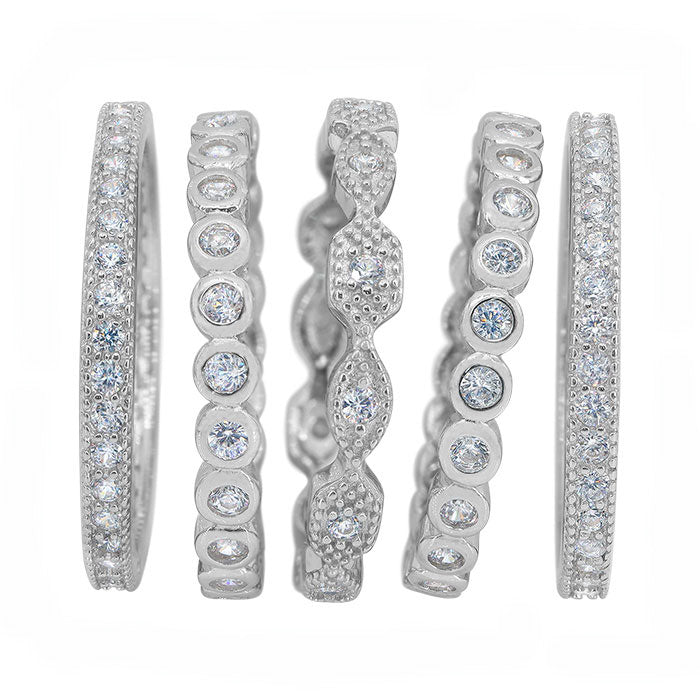 5 piece Sterling Silver Cubic Zirconia Rings