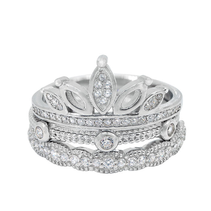 Sterling Silver Crowned Ring set with Cubic Zirconia