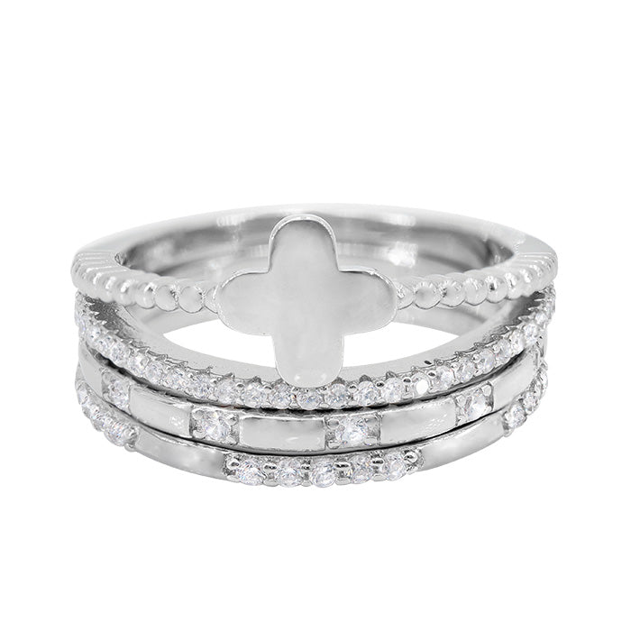 Sterling Silver 3 piece stackable ring set with Cubic Zirconia