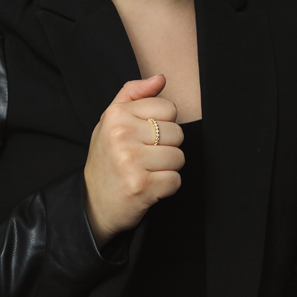18kt Gold Plated Stackers Ring with Cubic Zirconia Worn by Woman 2