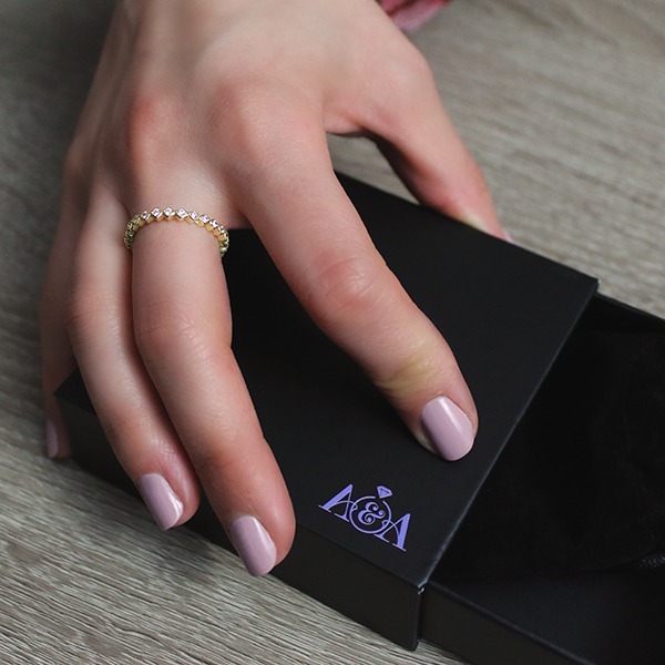 18kt Gold Plated Stackers Ring with Cubic Zirconia Worn by Woman 1