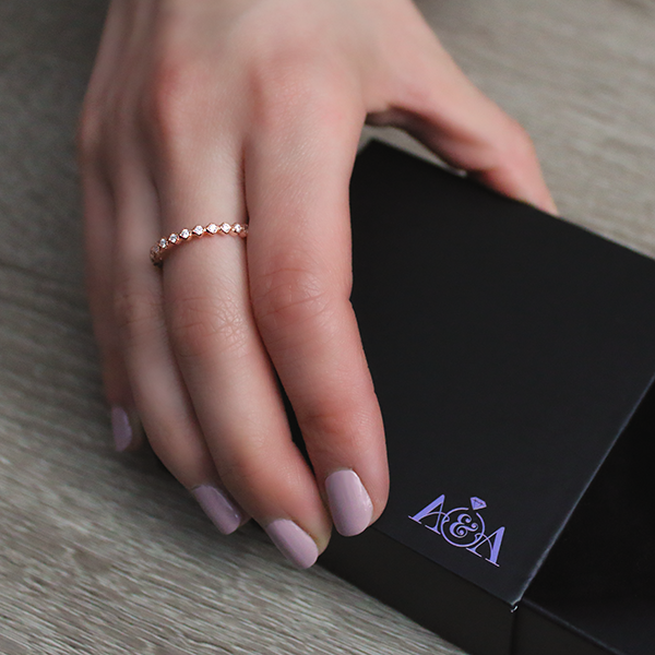 18kt Rose Gold Plated Stackers Ring with Cubic Zirconia Worn by Woman 1