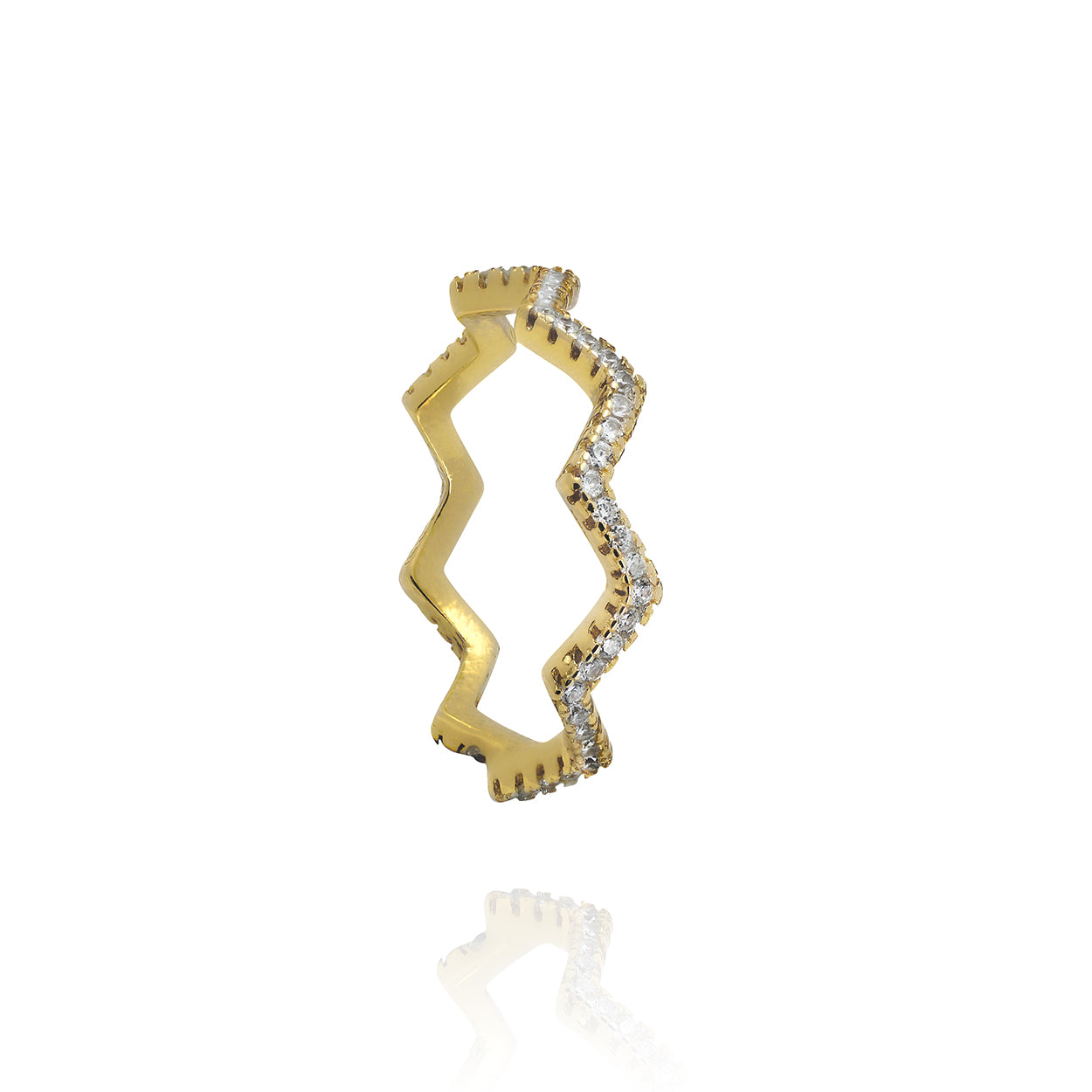 18kt Yellow Gold Plated Zig Zag Stackable Ring with Cubic Zirconia 2
