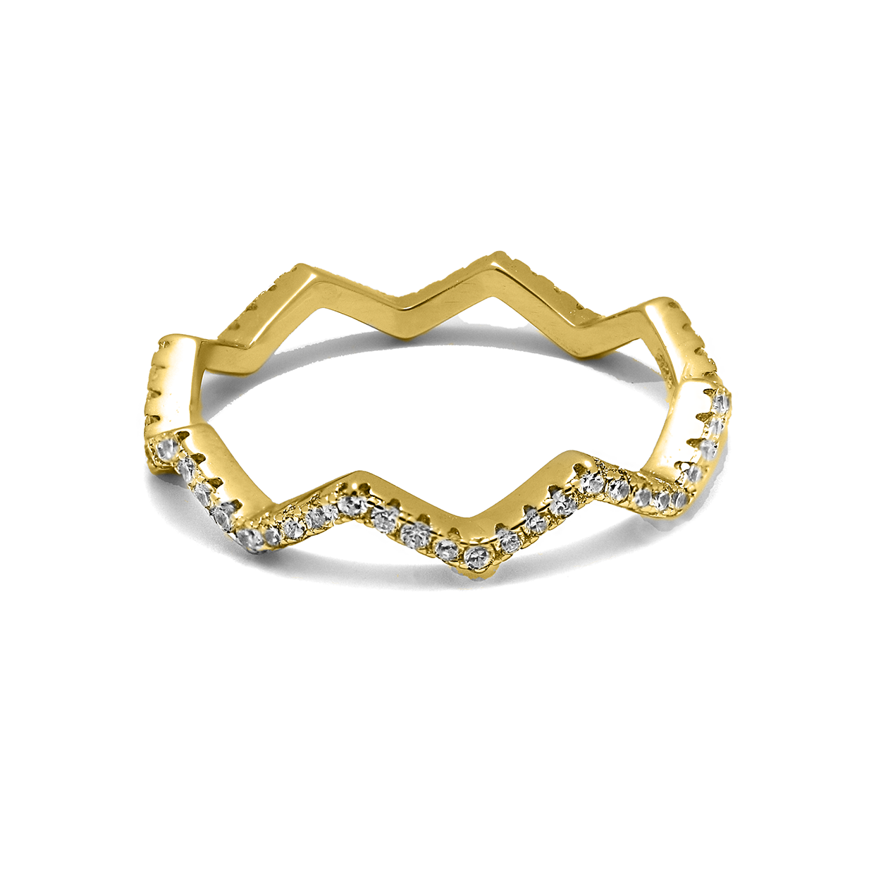 18kt Yellow Gold Plated Zig Zag Stackable Ring with Cubic Zirconia