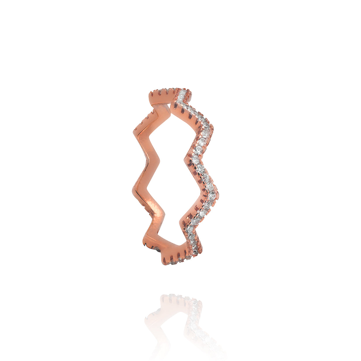18kt Rose Gold Plated Zig Zag Stackable Ring with Cubic Zirconia 2