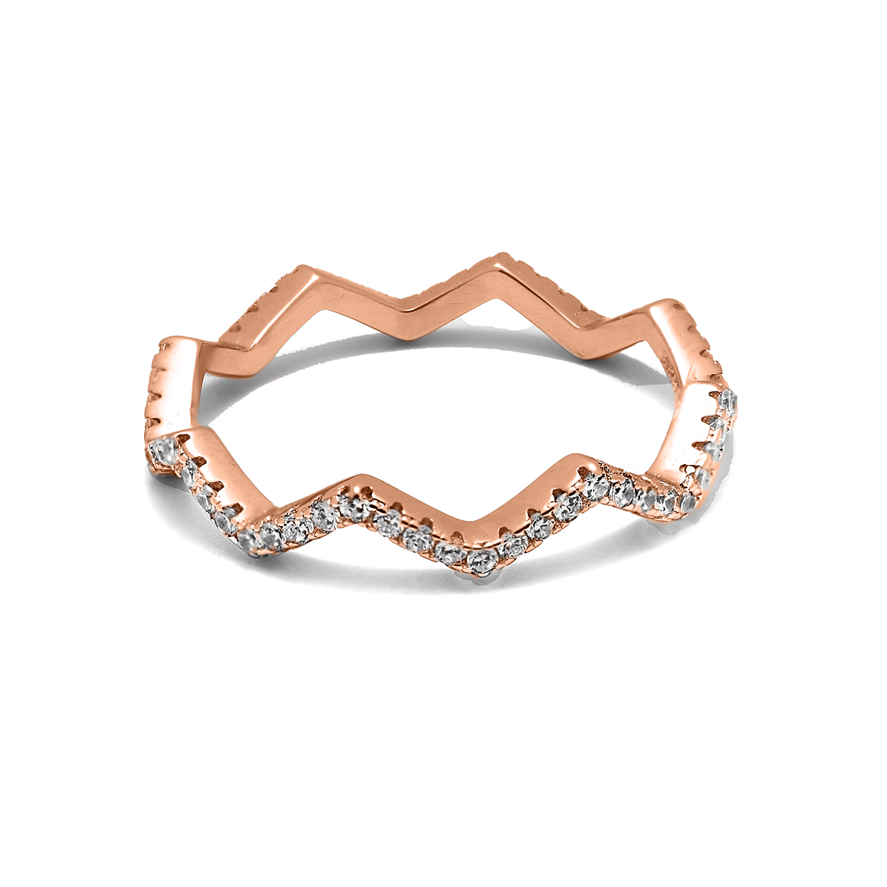 18kt Rose Gold Plated Zig Zag Stackable Ring with Cubic Zirconia