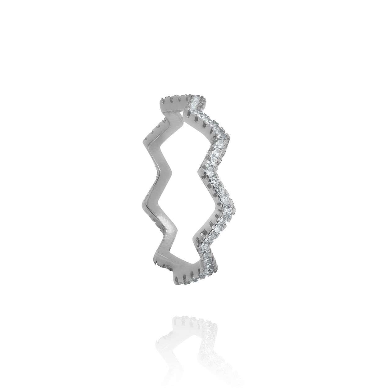 Sterling Silver Zig Zag Stackable Ring with Cubic Zirconia 2