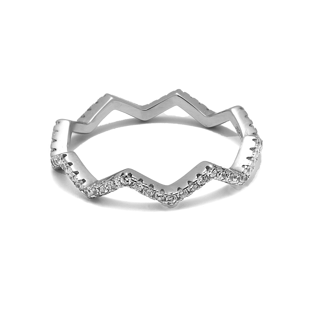 Sterling Silver Zig Zag Stackable Ring with Cubic Zirconia