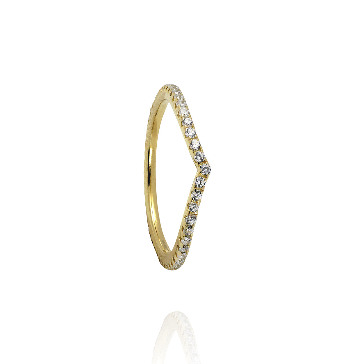 18kt Yellow Gold Plated Wedge Style Stackable Ring with Cubic Zirconia 3