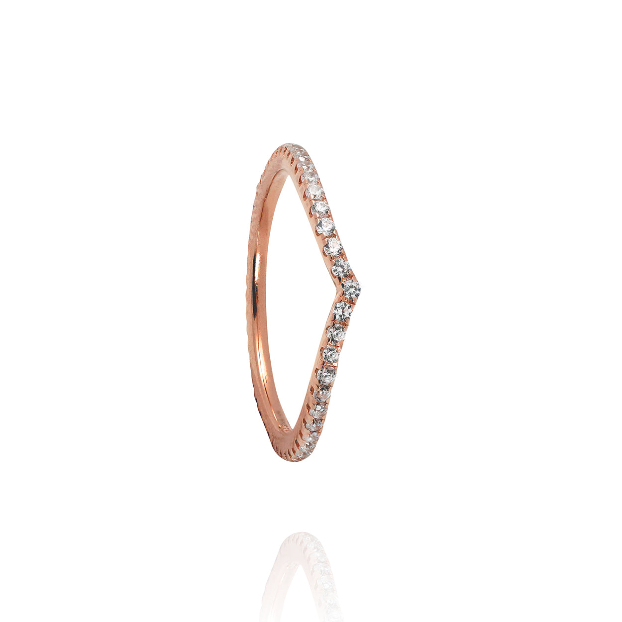 18kt Rose Gold Plated Wedge Style Stackable Ring with Cubic Zirconia 3