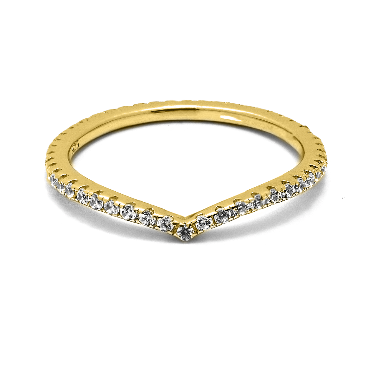 18kt Yellow Gold Plated Wedge Style Stackable Ring with Cubic Zirconia 1