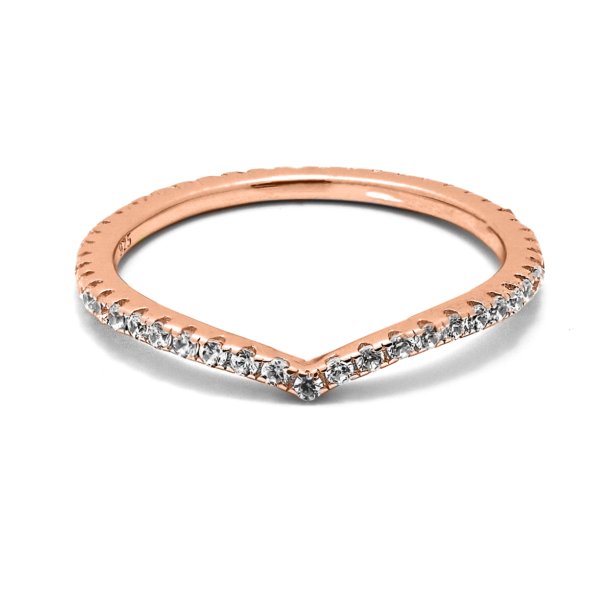 18kt Rose Gold Plated Wedge Style Stackable Ring with Cubic Zirconia 1