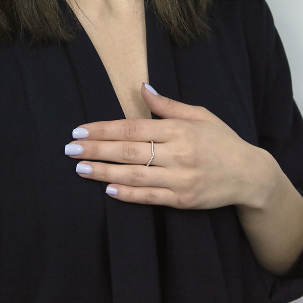 18kt Yellow Gold Plated Wedge Style Stackable Ring with Cubic Zirconia Worn by Woman Sample for Rose Gold Plated