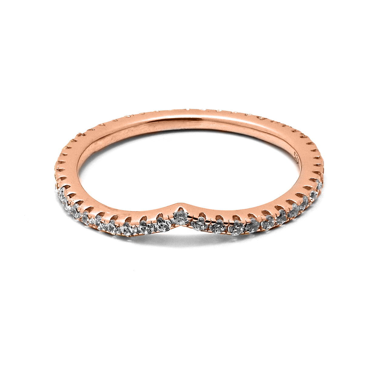 18kt Rose Gold Plated Wedge Style Stackable Ring with Cubic Zirconia 2