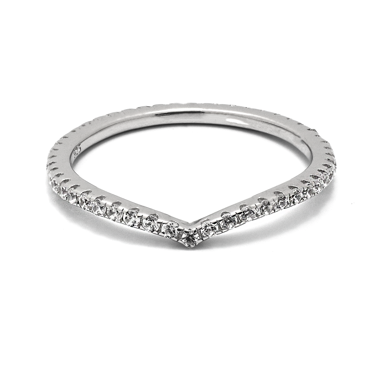 Sterling Silver Wedge Style Stackable Ring with Cubic Zirconia 1