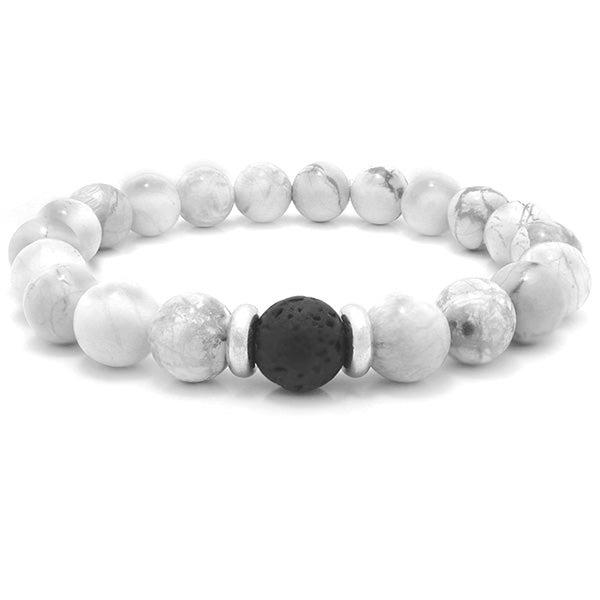 White Howlite Black Lava Beads with Sterling Silver Spacer Beads