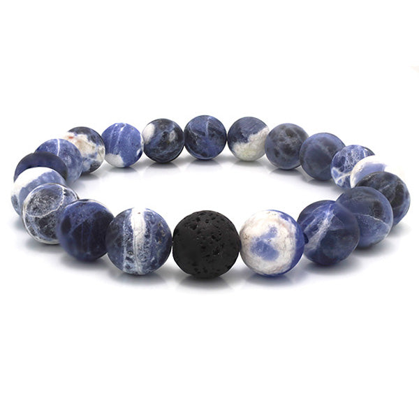 Frosted Sodalite and Black Lava Beaded Bracelet