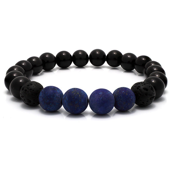 Lapis Lazuli and Black Obsidian Beaded Bracelet