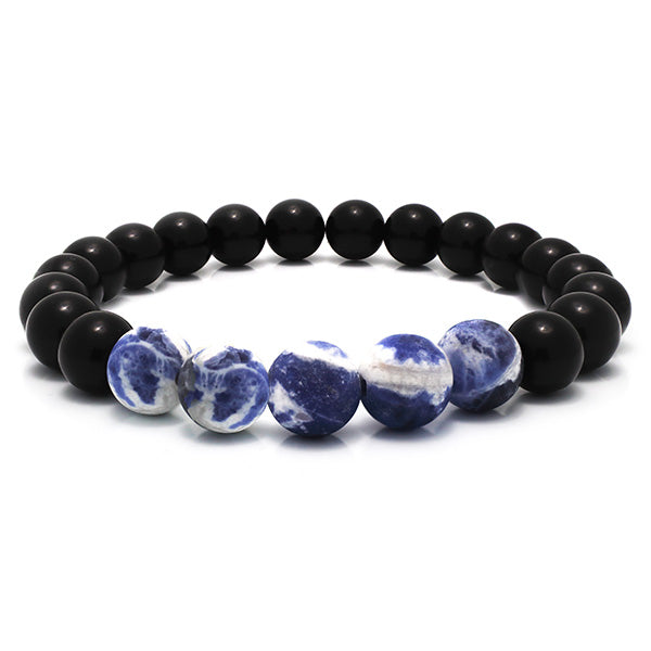 Blue Sodalite Black Obsidian Beaded Bracelet