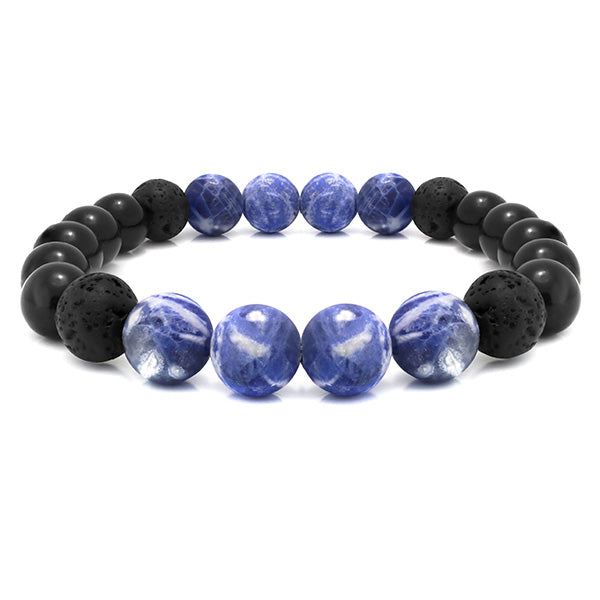 Black Onyx, Black Lava and Blue Sodalite Beaded Bracelet