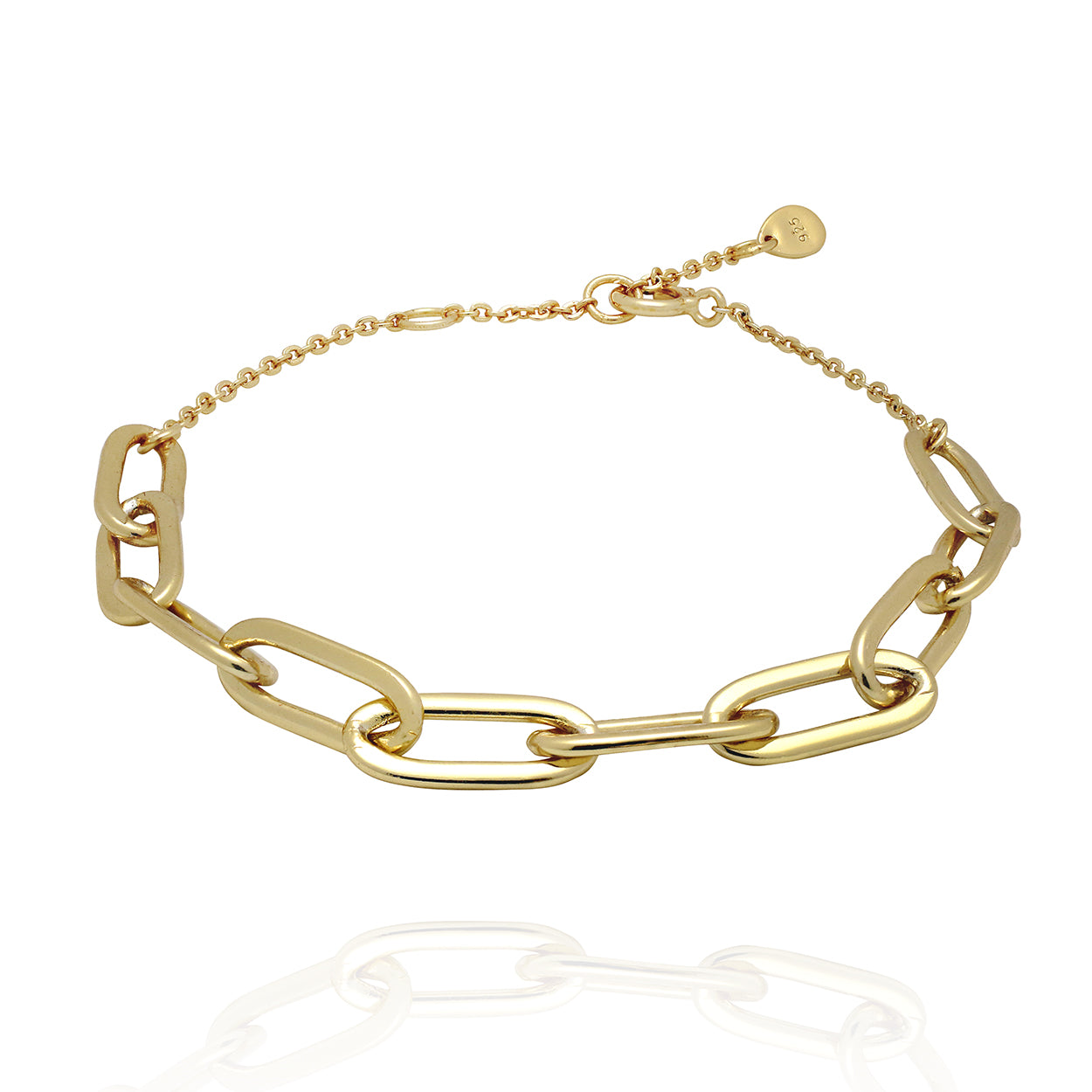 Sterling Silver Paper Clip Bracelet 18kt Yellow Gold Plated