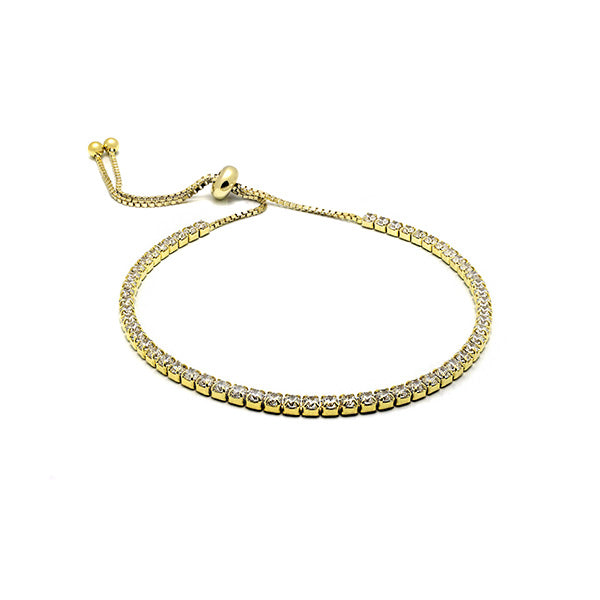 Sterling Silver 18kt Yellow Gold Plated Tennis Style Bracelet with Rubover Clasp