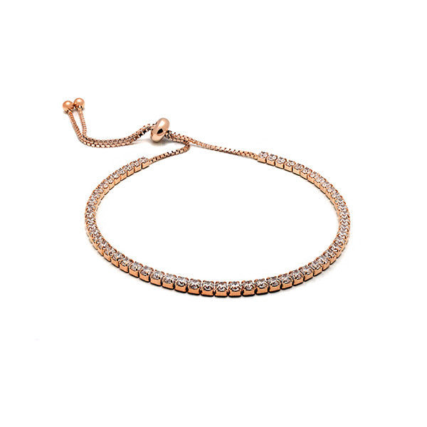 Sterling Silver 18kt Rose Gold Plated Tennis Style Bracelet with Rubover Clasp