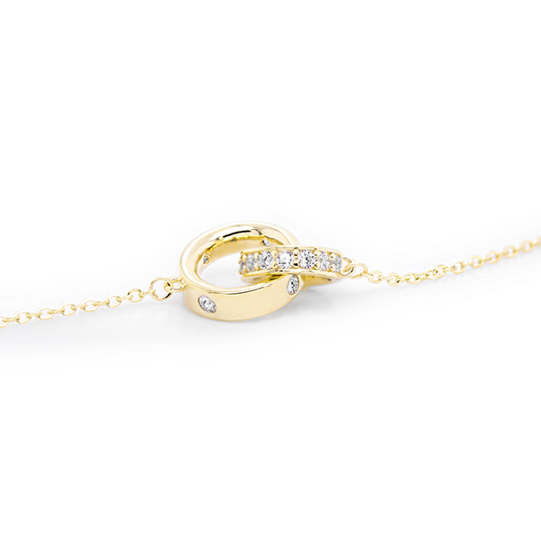 18kt Yellow Gold Plated Coupled Ring Bracelet with Cubic Zirconia