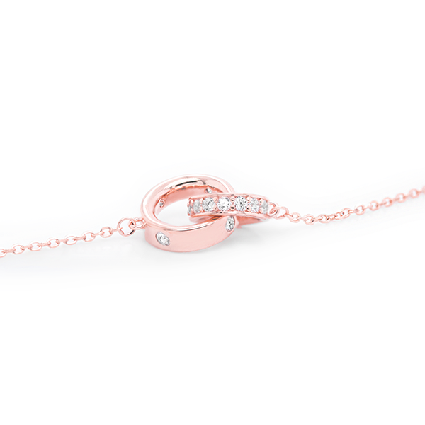 18kt Rose Gold Plated Coupled Ring Bracelet with Cubic Zirconia