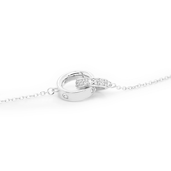 Silver Coupled Ring Bracelet with Cubic Zirconia