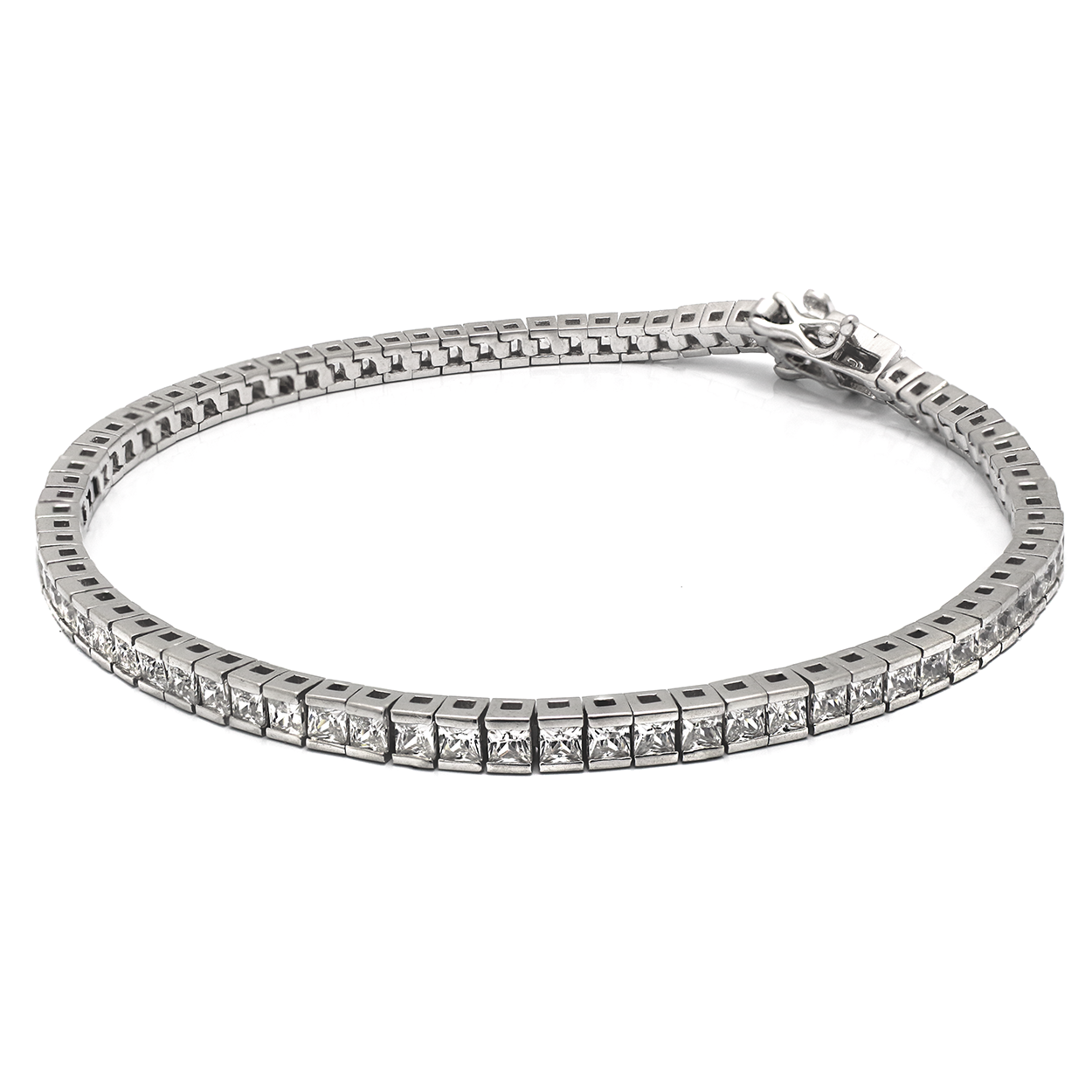 Sterling Silver Rhodium Plated Square Cubic Zirconia Tennis Bracelet
