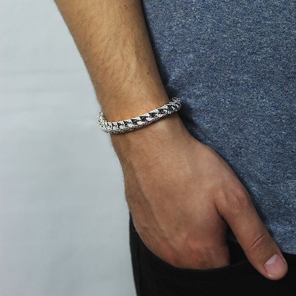 Sterling Silver Iced Out Heavy Curb Bracelet worn by a man 1