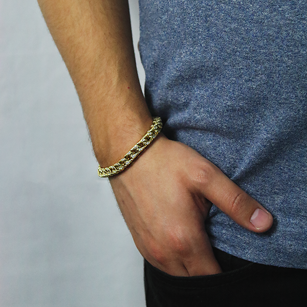 18kt Yellow Gold plated Iced Out Heavy Curb Bracelet worn by a man 1