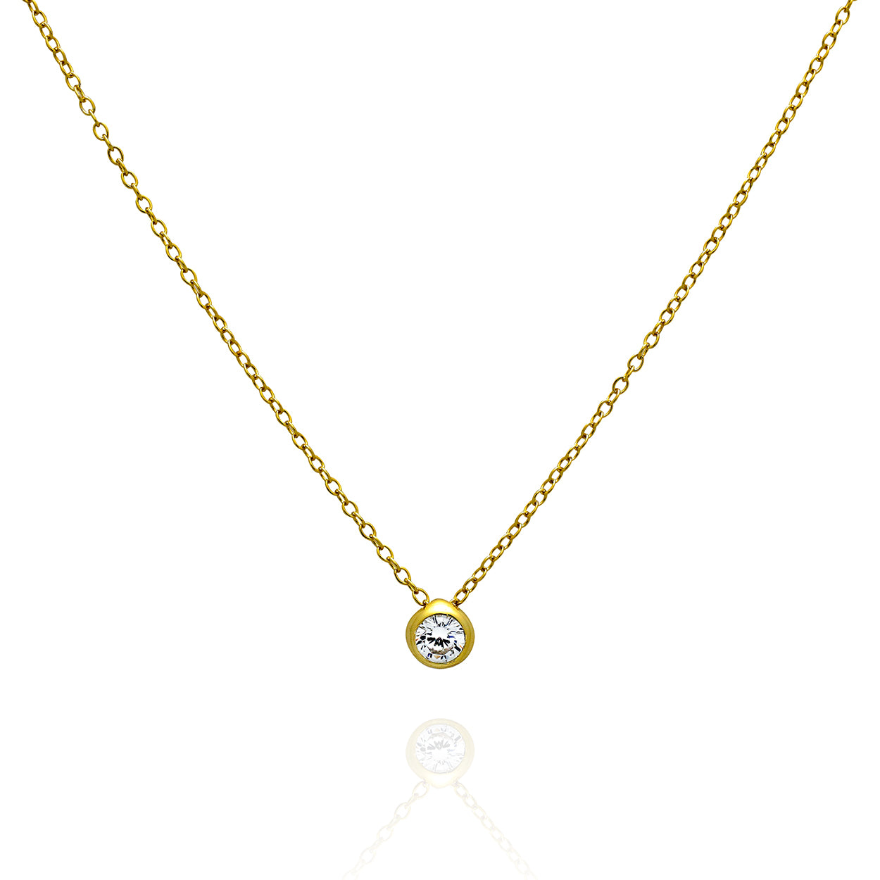 Sterling Silver Bezel Set Cubic Zirconia Necklace plated in 18KT Yellow Gold