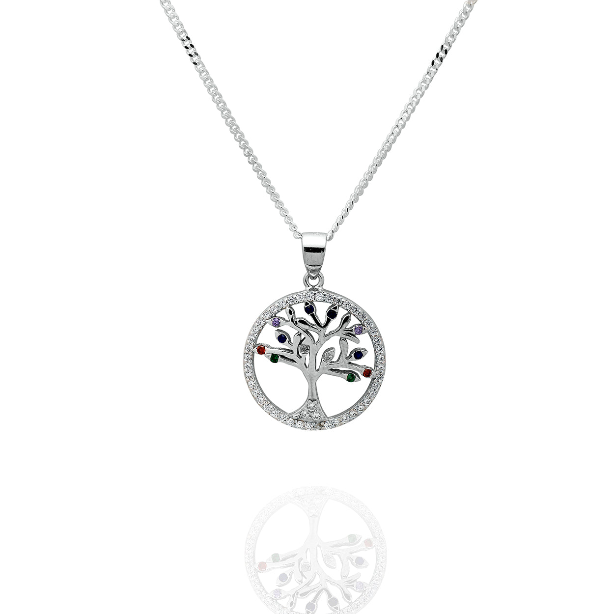 Tree of Life Pendant with multiple coloured Gemstones and Cubic Zirconia