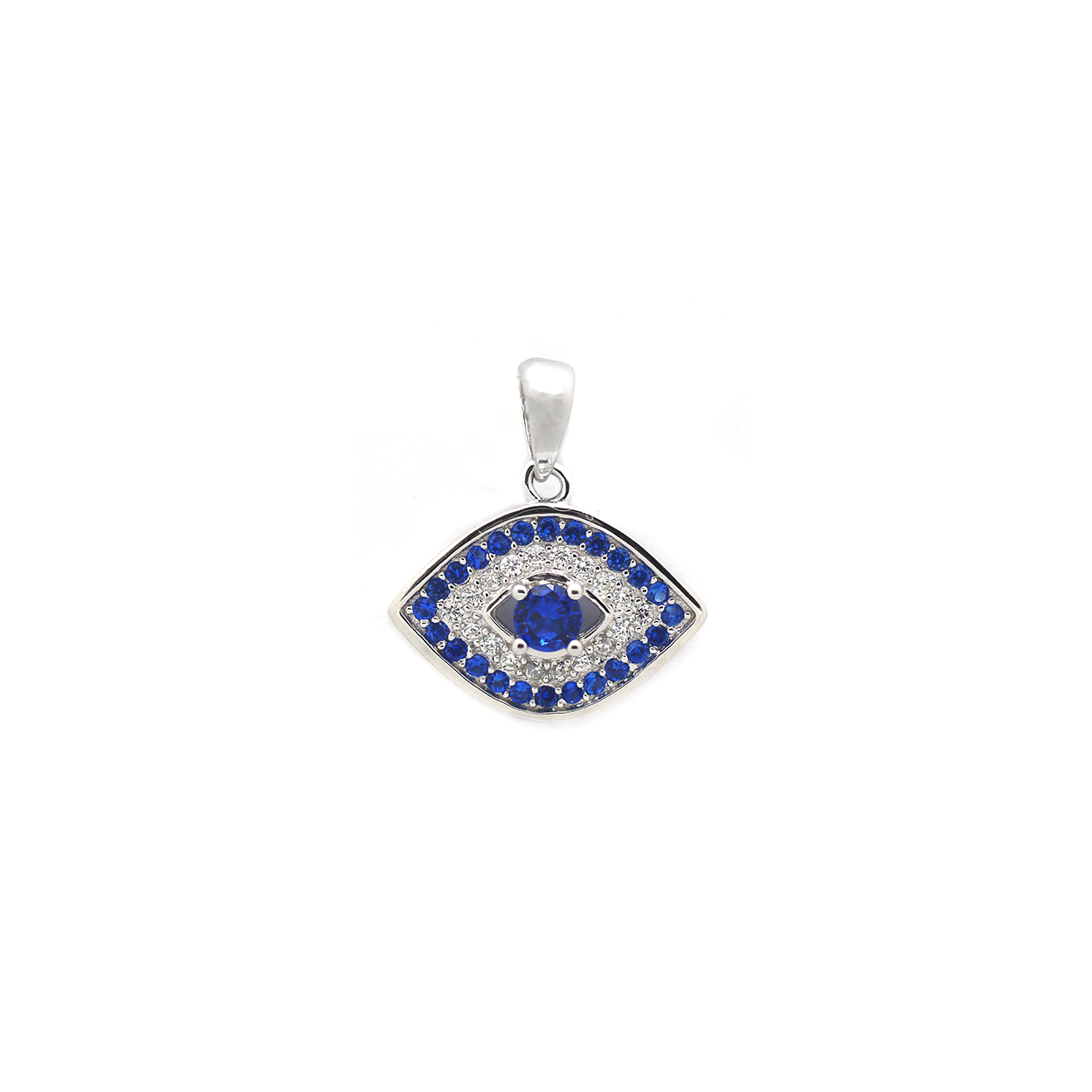 Sterling Silver Evil Eye Pendant set with Cubic Zirconia and Synthetic Sapphires