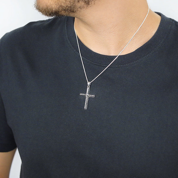 Sterling Silver Celtic Cross Pendant on Box Chain Worn by Man