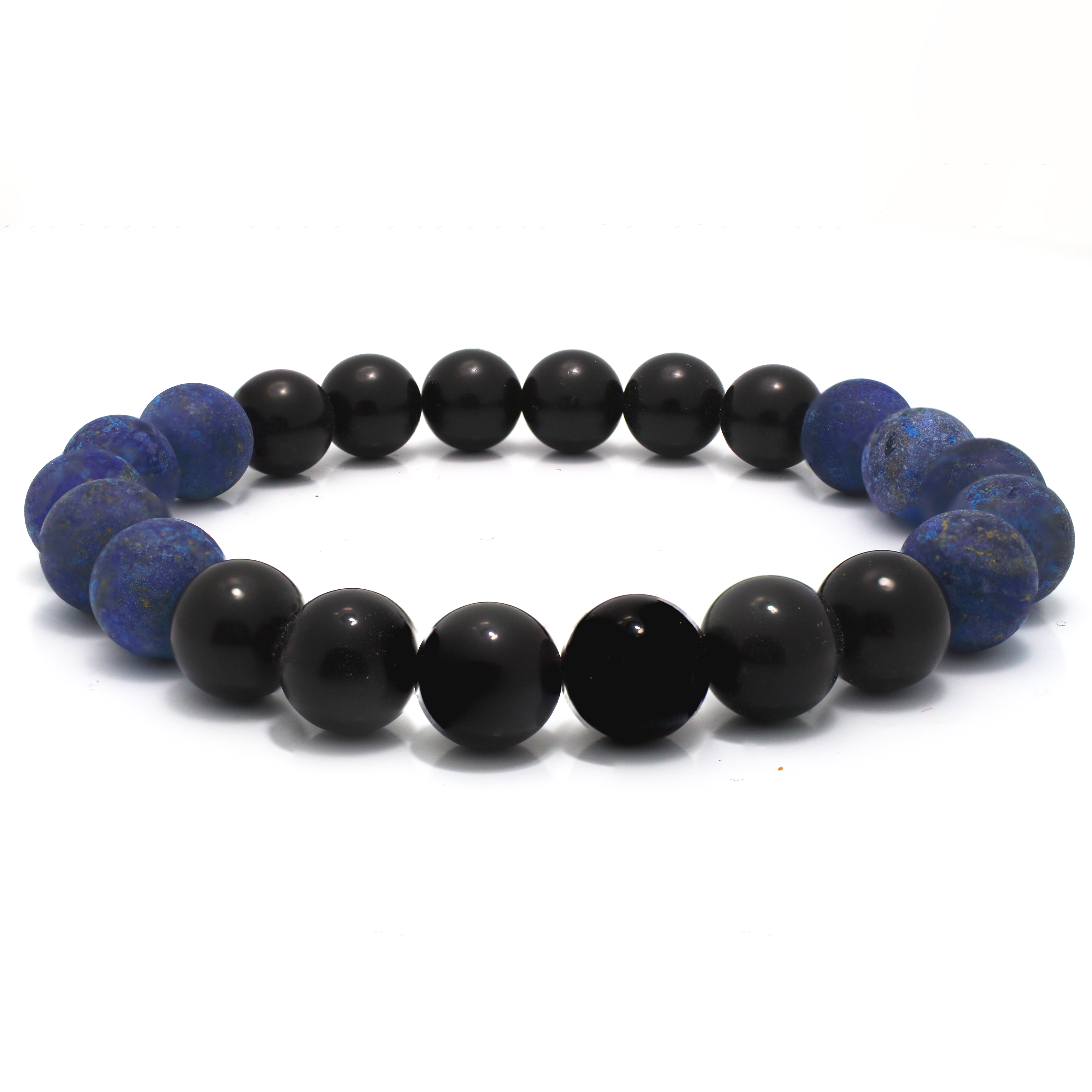Black Onyx and Frosted Blue Agate Beaded Bracelet 1