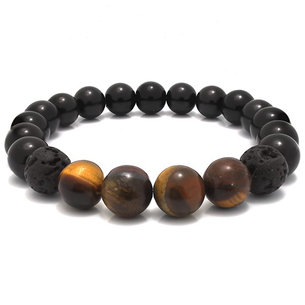 Black Onyx Bracelet featuring Lava Beads and Tiger Eye