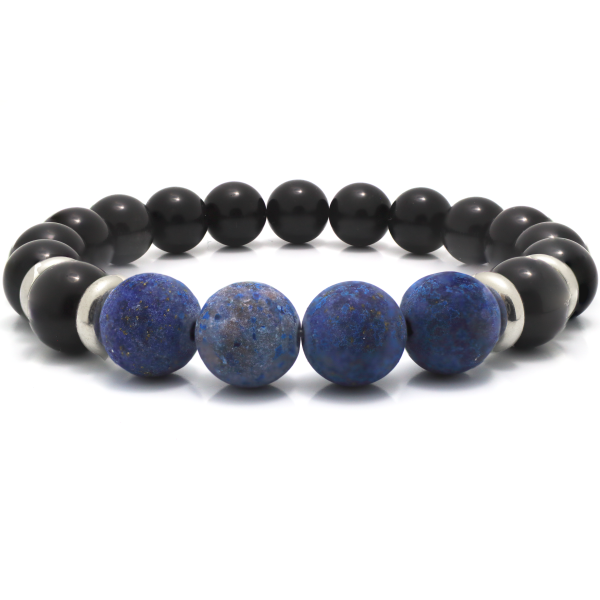 Lapis Lazuli Black Onyx Beaded Bracelet with Sterling Silver Spacer Beads